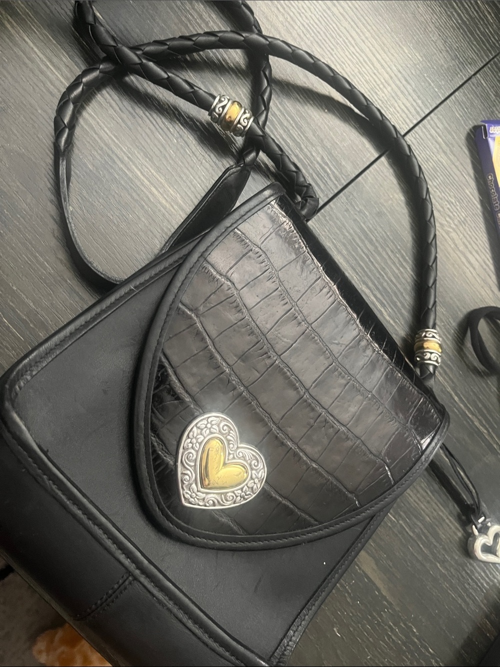 Brighton Black Crossbody Bag with Gold-Tone Heart Accent